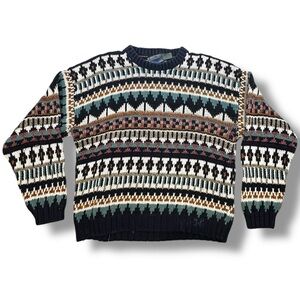 Vintage Etchings Men’s Size M Geometric Grandpa Sweater Cotton Blend Multicolor